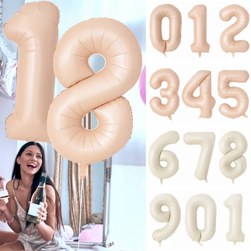 

32/40inch Cream Color Number Balloons 1-9 Digital Foil Balloon Adult Kids Happy Birthday Air Globos Decorations Wedding Supplies