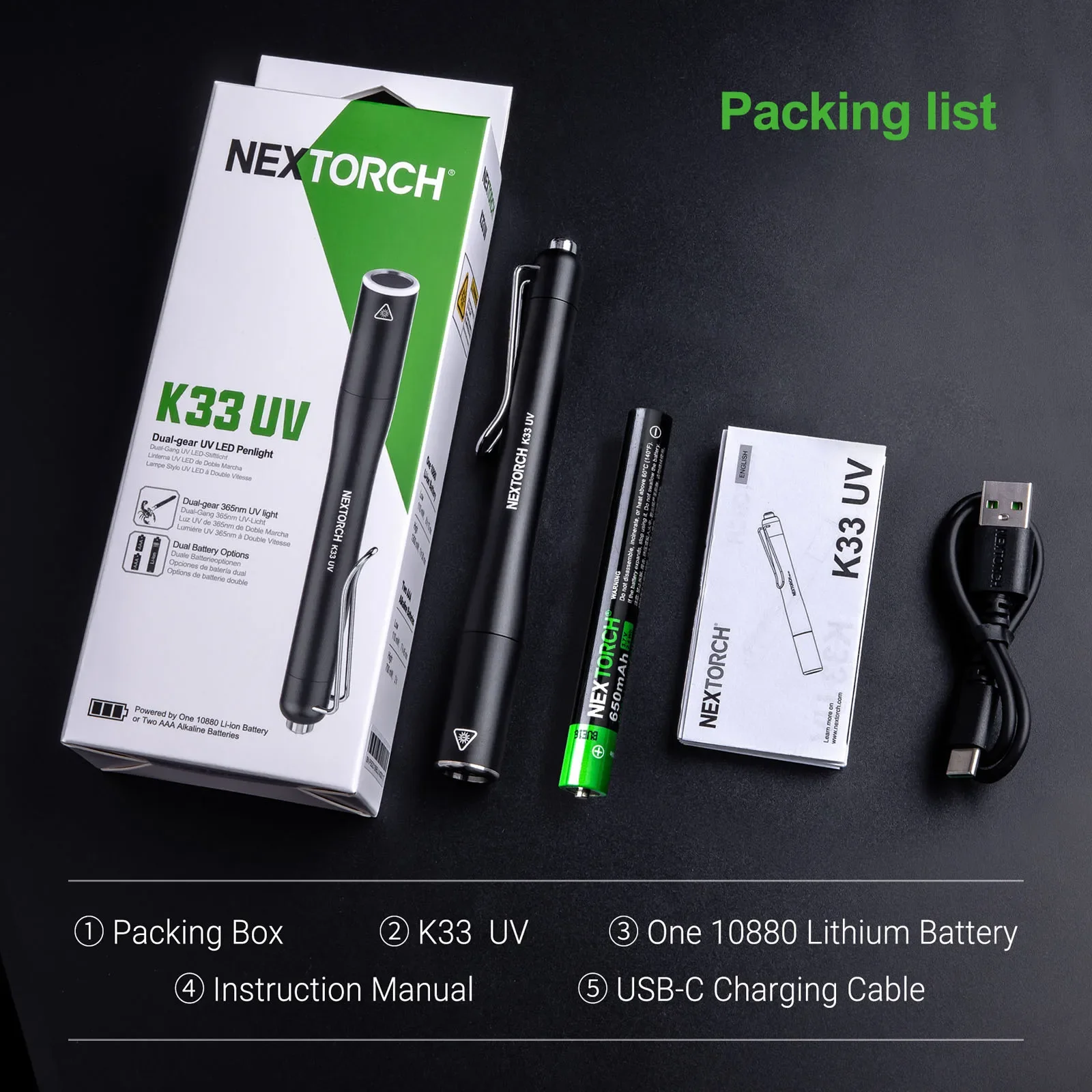 NEXTORCH K33 УФ-светодиодный фонарик 365 нм портативный фонарик 1300 МВт высокой мощности профессиональный фонарь (art.: 3920cd28256e3) - 3920cd28256e3