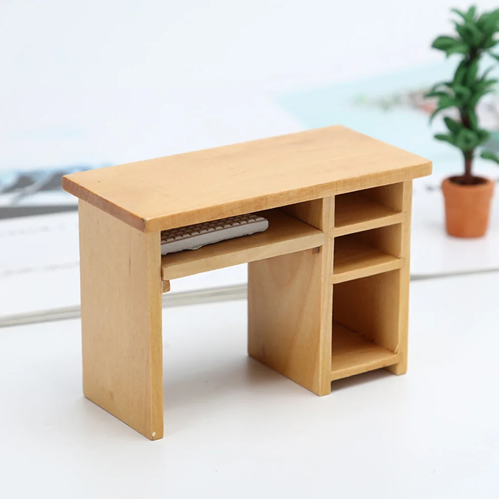 

2 Sets Dollhouse Computer Desk Miniatures Photo Prop Furniture Model The Toy Decor Decoration Pocket Wooden Tiny