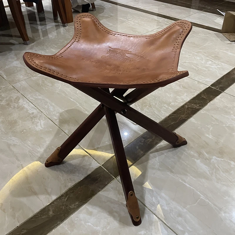 Мебель из воловьей кожи табурет винтажный складной стул для крыльца смены обуви