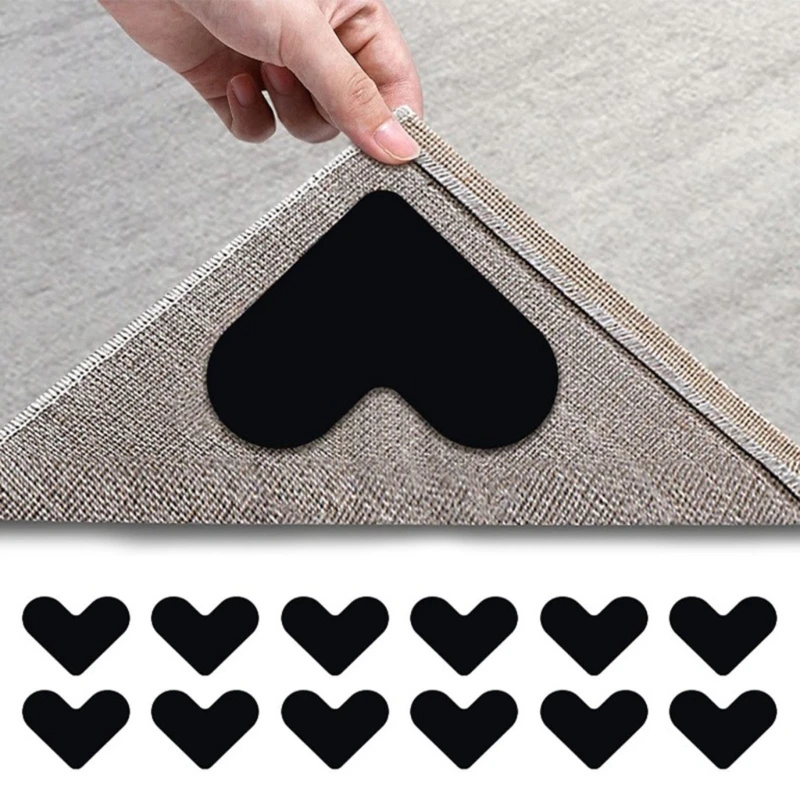 

4pcs Double Side Heart Carpet Stickers Non-Slip Rug Pads Rug Tape Accessory for Indoor Outdoor Entrance Floor Mat