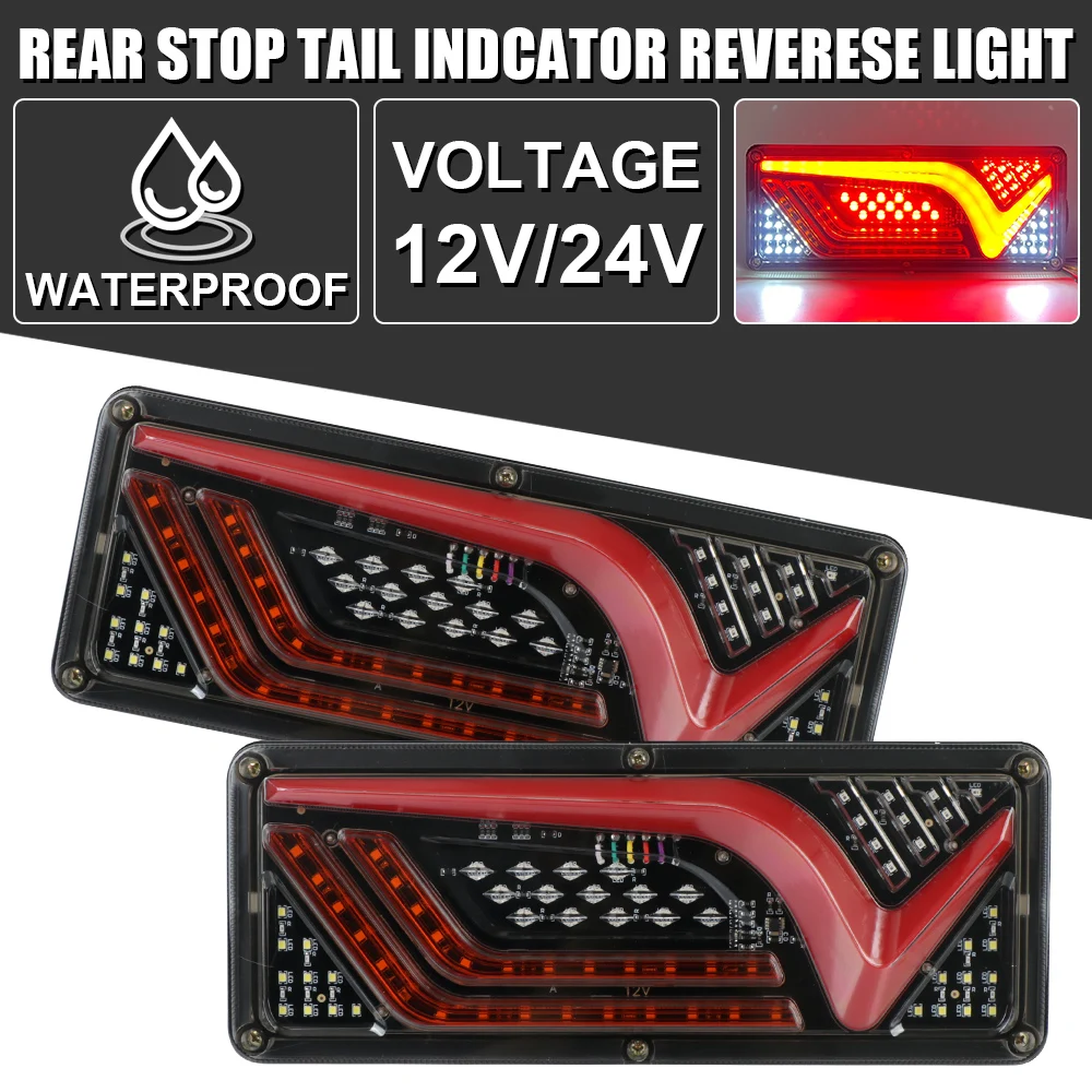 

LEEPEE 2PCS Reverse Lamp 12/24V Trailer Lorry Bus Camper Caravan Dynamic LED Turn Signal Rear Brake Lights Truck Tail Light