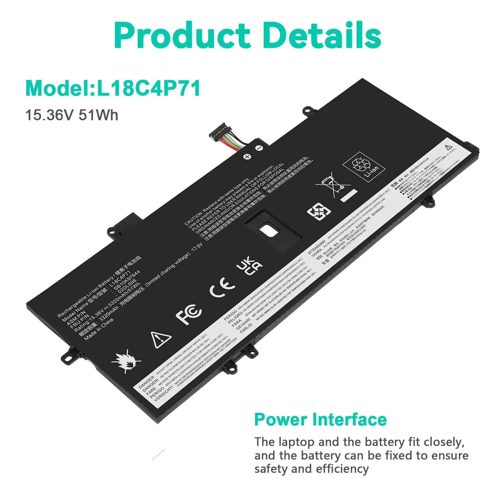 Damaite L18C4P71 15 36 В 51 Втч Аккумулятор для ноутбука Lenovo Thinkpad X1 7-го поколения 8-го Yoga