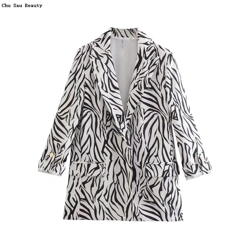 

2022 New Women Zebra Print Casual Print Long-Sleeved Suit Spring/Autumn Fashion All-Match Can Be Rolled Sleeves Trend Coat