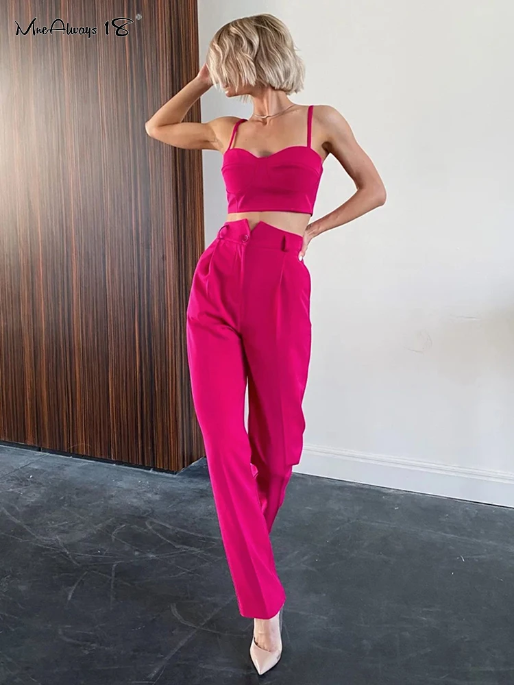 

Mnealways18 Fashion Two Pieces Trousers Suit Summer Female Pink Suits 2 Piece Set Womens Outfits Corset Top With Pantsuit Orange