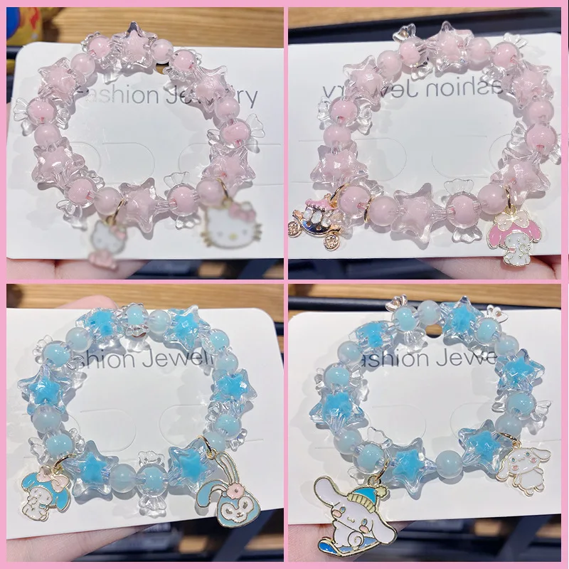 

Милый браслет из каучука в стиле Cinnamoroll, мелодия, модные звезды, конфеты, милые аксессуары из аниме, цепочка с кристаллами для девочек, подаро...
