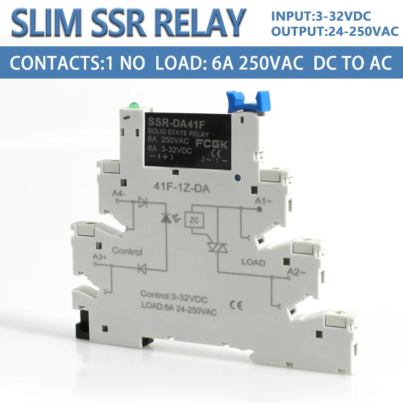 

FCGK DC управление AC 6A тонкий интерфейс твердотельное реле модуль din ssr тонкое реле управление постоянным током DC 41F-1Z-C2 реле ssr din-рейка