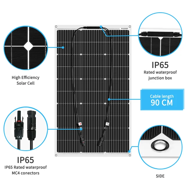 Dokio 18V Monocrystalline 100W Flexible Solar Panel For Car/Boat/ Home Solar Charge 12V Waterproof Solar Panel China 2