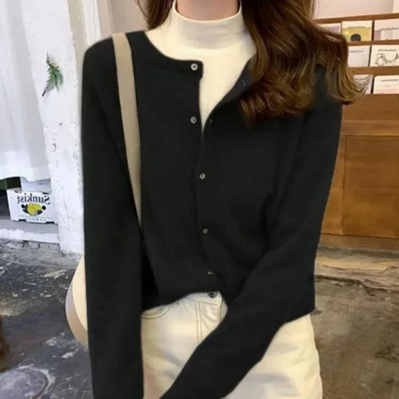 Lucyever женский кардиган свитер однотонный повседневный однобортный с круглым