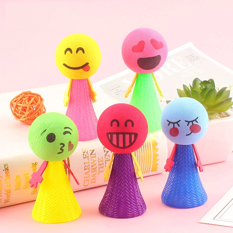 

Jumping Toys Spring Cute Face Doll Toy Boys Girls Funny Gifts for Kids Adults Night Glow Glitter Bounce High