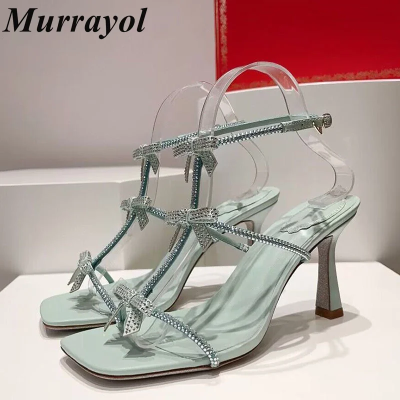 Сандалии на тонком каблуке с открытым носком и одним ремешком женские сандалии