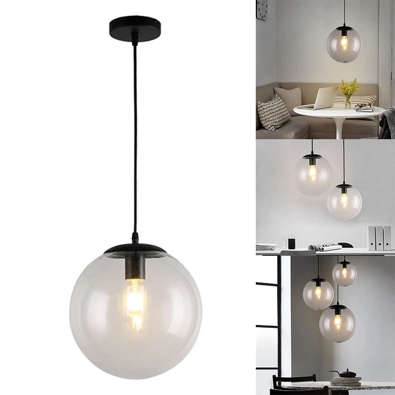 

Светодиодная люстра в форме шара, винтажная стеклянная Подвесная лампа, прозрачный подвесной светильник, стеклянная потолочная лампа для к...