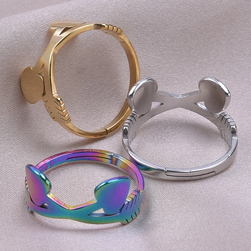 

Double Arrow Stainless Steel Heart Rings For Women Men Accessories Fashion Couple Ring Adjustable Jewelry Valentine's Day Gifts