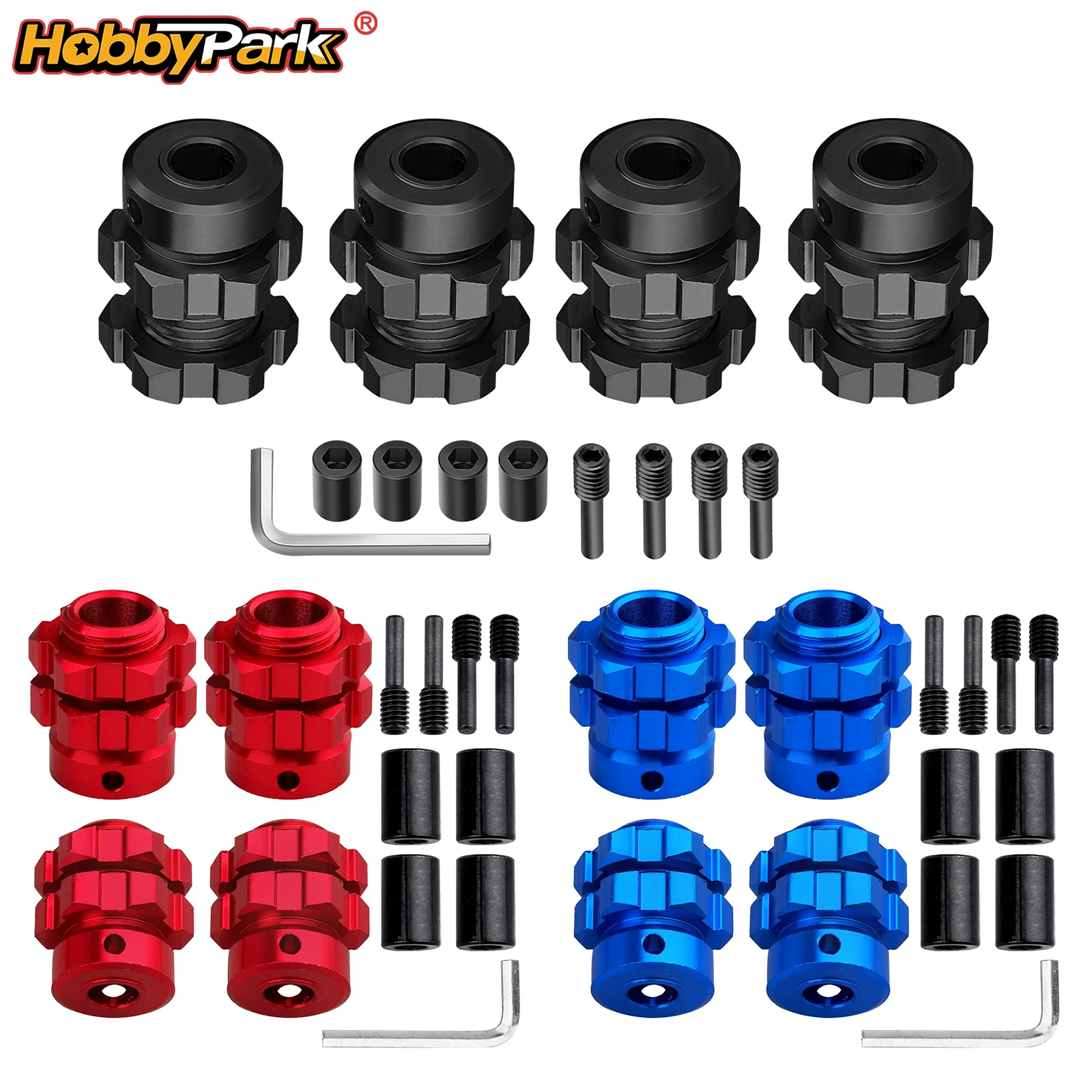 Фото Проставки для колес HobbyPark 17 мм с шестигранной втулкой и гайкой, замена для Traxxas E-Revo Revo 3.3 E-Maxx T-Maxx 4X4, 4 шт. №1