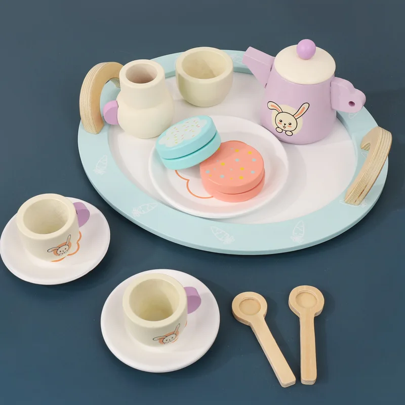 

Pretend Play Baby Wooden Sets Simulation Afternoon Tea Kit Game Wood Toys Early Educational Toys Kitchen Role Kids Puzzle Gifts