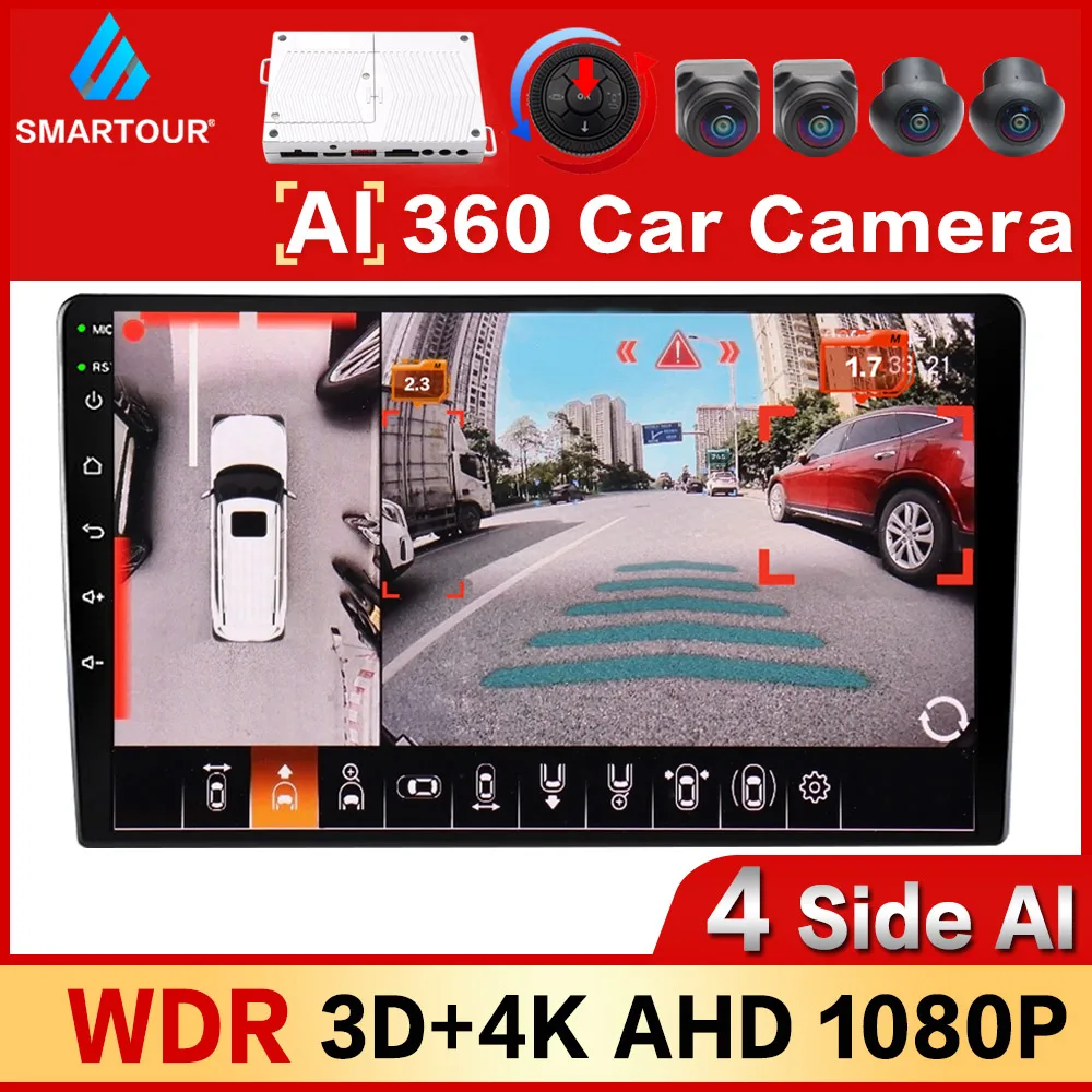 Smartour 4K Ultra AHD 1080P 360 Deg WDR 3D Surround Aerial View AI Intelligent Object Recognition Reminder 360 Car Camera Smartour 4K Ultra AHD 1080P 360 Deg WDR 3D Surround Aerial View AI Intelligent Object Recognition Reminder 360 Car Camera