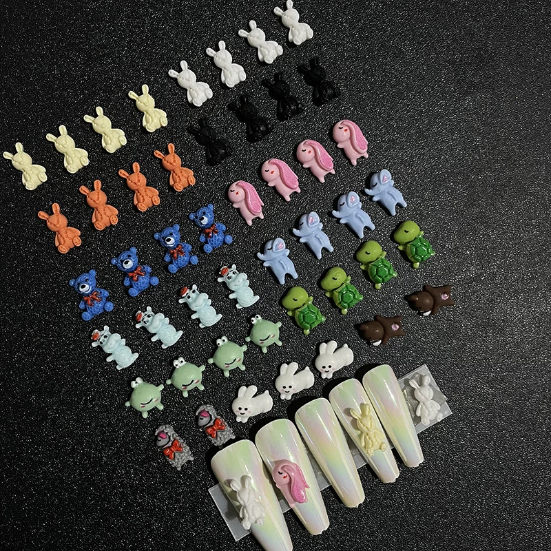 3D Kawaii Rabbit/Elephant/Sheep/Bear/Turtle/Cow Cartoon Animal Resin Handmade Manicure New Decoration Accessories