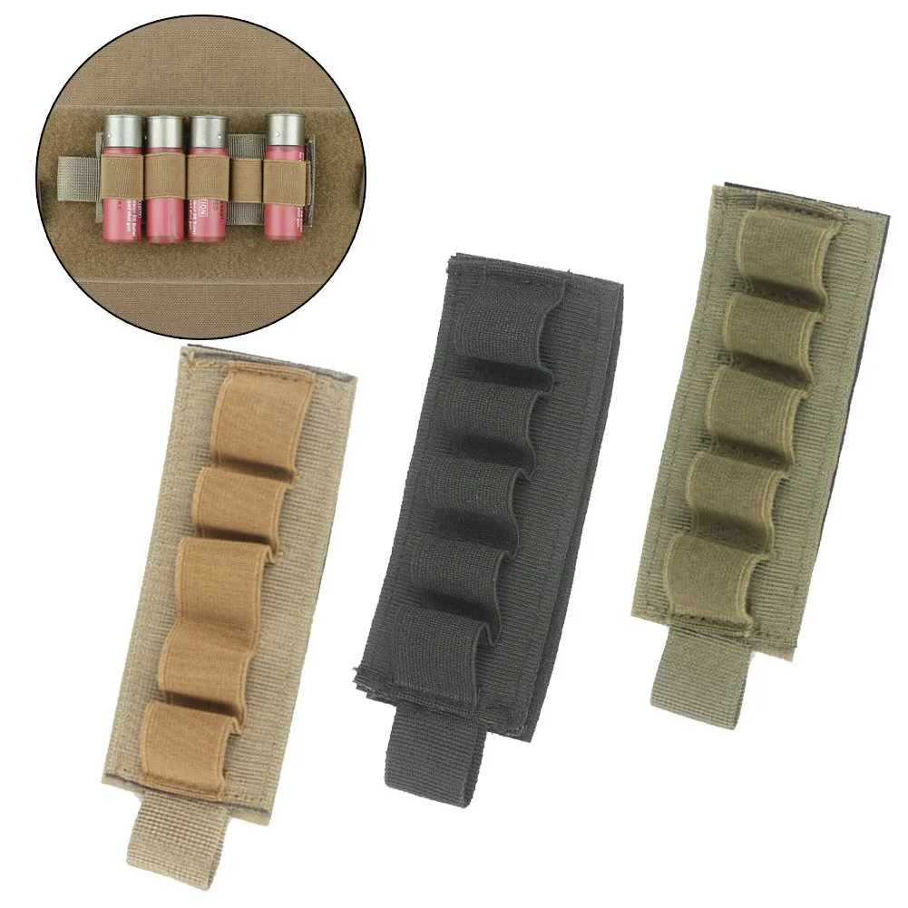 

5 Round Hunting MOLLE Shotgun Stock Shell 12 Gauge Holder Ammo Pouch Hunting Stick Shell Ammo Carry Holder Reload Strip Shooting