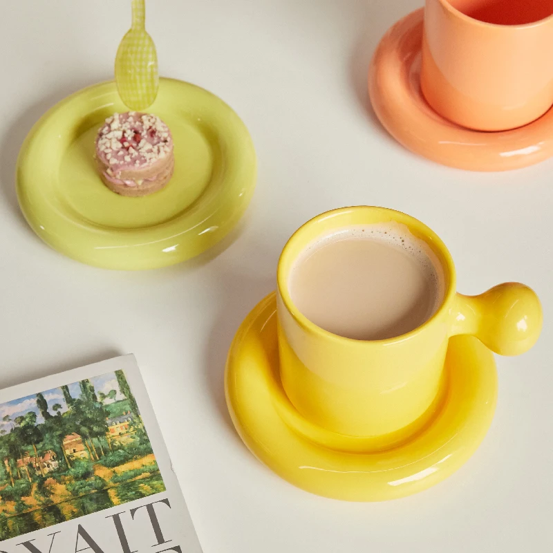 

Ceramic Mug with Saucer Home Decoration Cute Creative Combination Breakfast Cup Coffee Cup Coffee Mugs with Tray