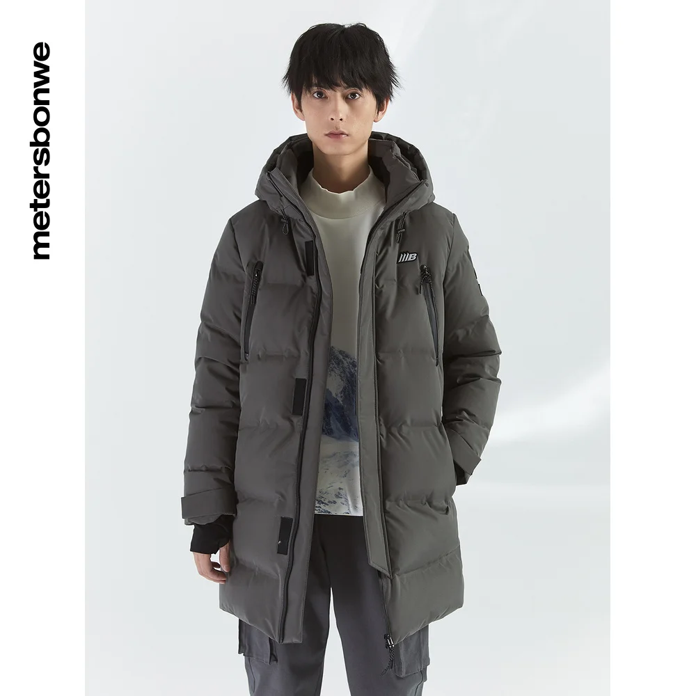 Metersbonwe Long Down Jacket Men Winter Warm 80% Gray Duck Down Hooded Men Anti-snow Winter Down Coat Brand Outerwear Warm Coat