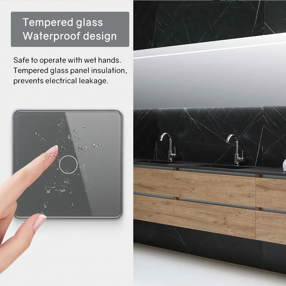 Фото Smartier EU Smart Wi-Fi настенный сенсорный переключатель 4-гласильная стеклянная панель с металлическим каркасом электрический выключатель света Tuya умный переключатель №4