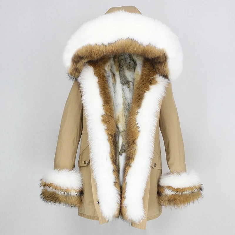 

OFTBUY 2023 Winter Jacket Women Real Fur Coat Thick Warm Natural Fox Fur Collar Hood Parka Outwear Rabbit Fur Liner Streetwear