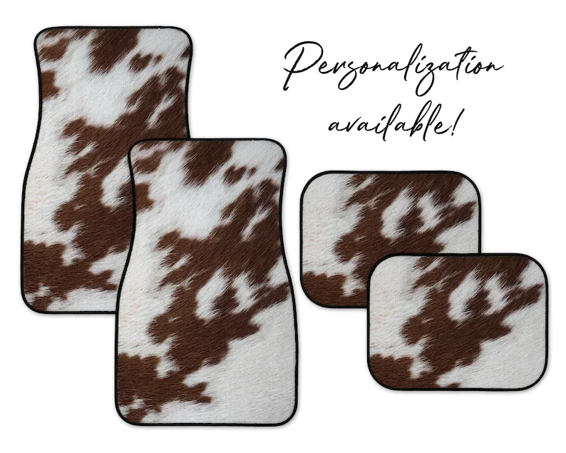 

Cow Hide Print Car Mats, Personalization Available