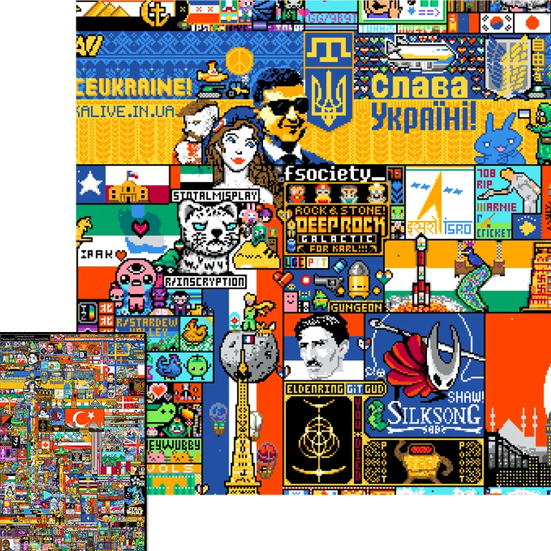 Картина на холсте Reddit R Place постер с принтом флага ататурка портрет абстрактные