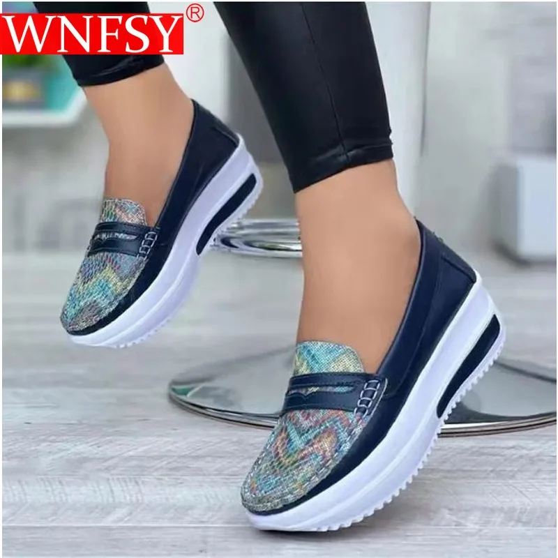 

Wnfsy Women Casual Shoes Plus Size Flats Women Fashion Round Toe Low Top Wedge Platform Sneakers Comfort Non Slip Women Loafers