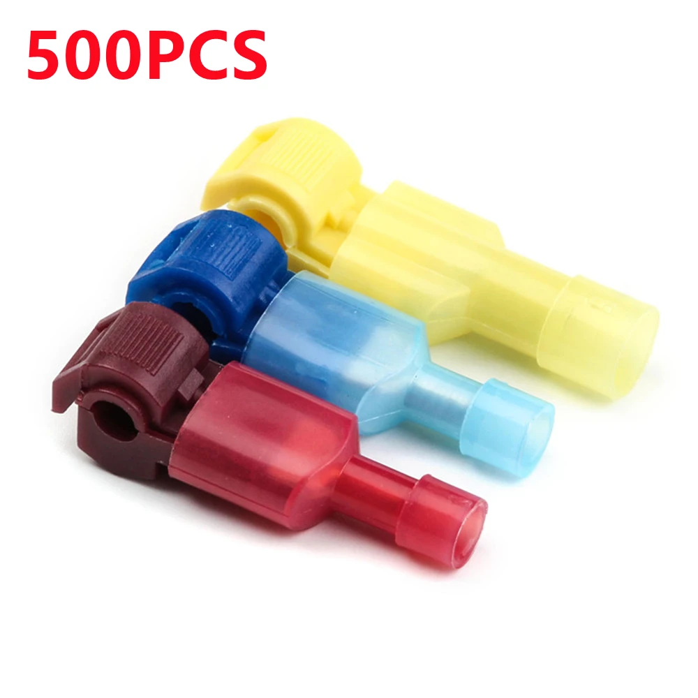 

500Pcs (250pairs) Quick Electrical Cable Wire Connectors Straight Lock Crimping Waterproof Insulated Wire T Type Crimp Terminal