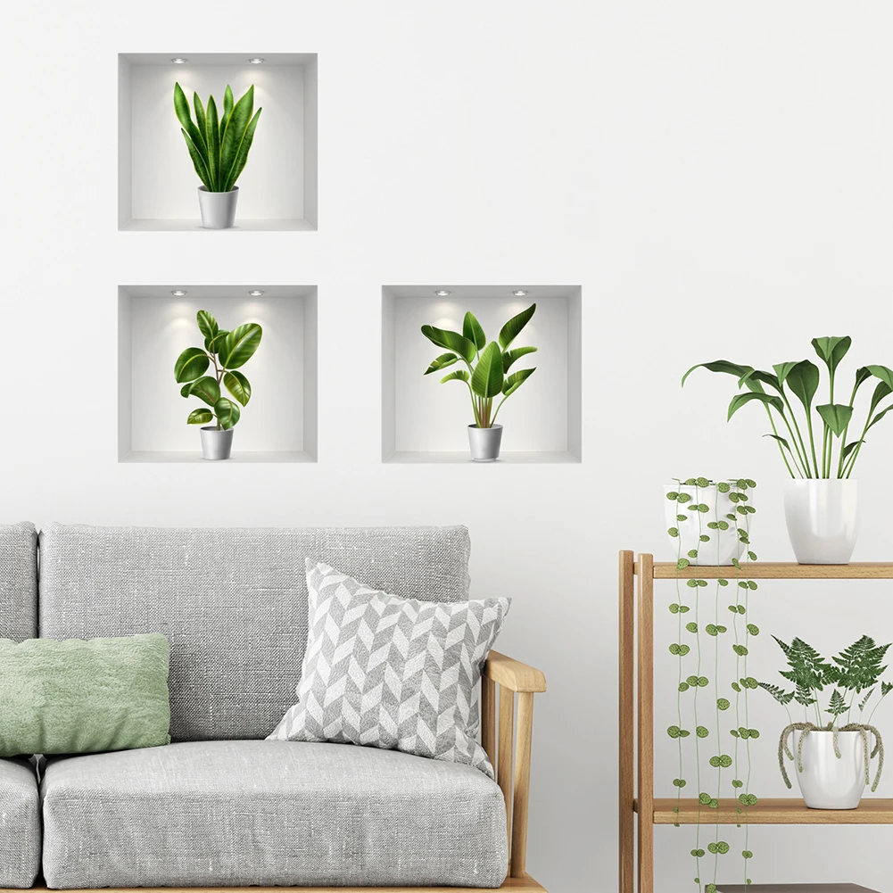 

Decal Wall Sticker DIY Decoration False Windows Green Plants Removable