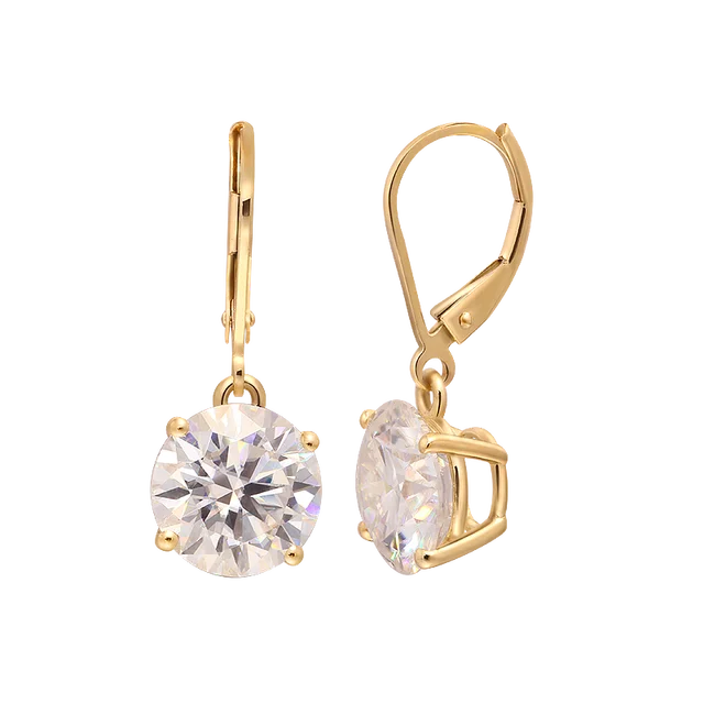 AEAW Yellow Gold 10k Moissanite Gemstone Drop Earrings 1ct Round for Women Solitaire Party Fine Jewelry 2