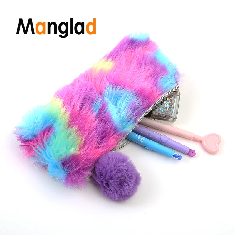 

Plush Kawaii Pencil Case Furry Ball Zipper Laser Cosmetic Bag Makeup Organizer Student Girls Pen Bags School Supplies Stationary