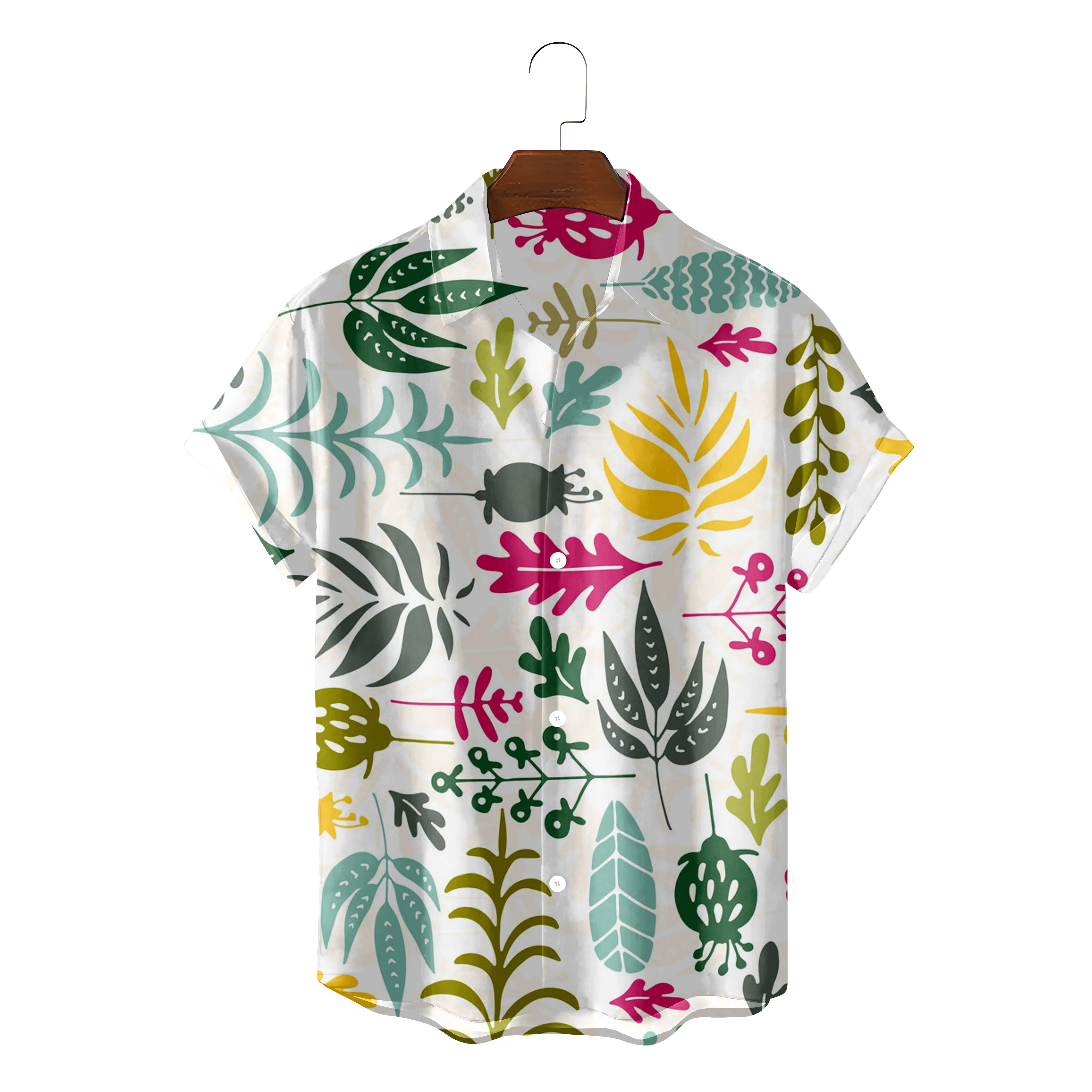 

Модная гавайская рубашка для мужчин, летняя пляжная одежда, рубашка с узором листьев, блузки, уличная одежда на пуговицах