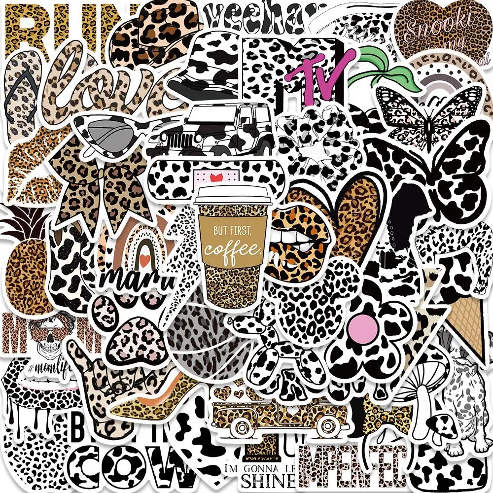 Наклейки черно-белые с леопардовым принтом 50 шт.