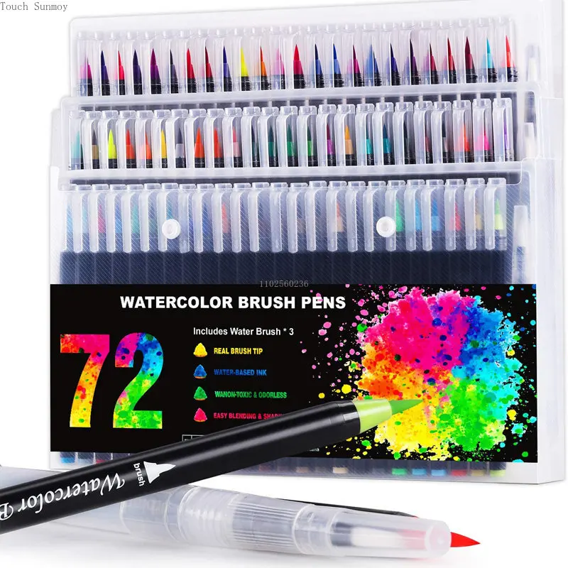 

72Color Watercolor Art Markers Soft Brush Pen Water Color Ink Pen Set For Calligraphy Coloring Painting Manga Art Supplie