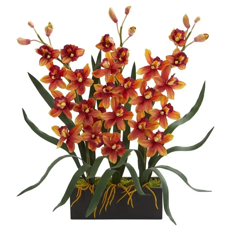 

Elegant Black Vase Artificial Orchid Floral Arrangement for Home Decoration and Gifts.