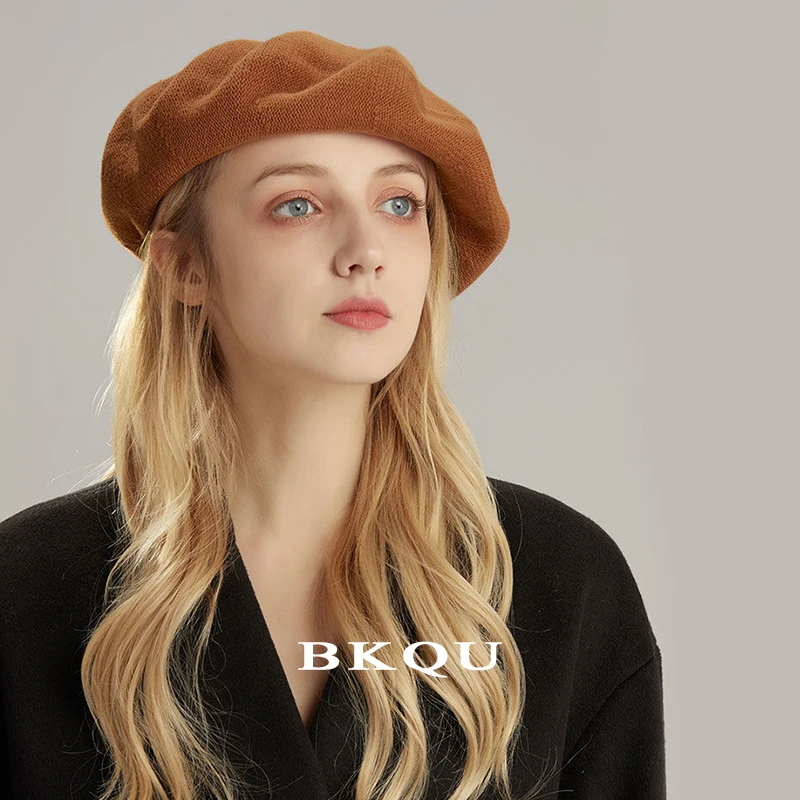 Женский вязаный берет винтажный однотонный из хлопка размер 53-61 см головы выше 2022