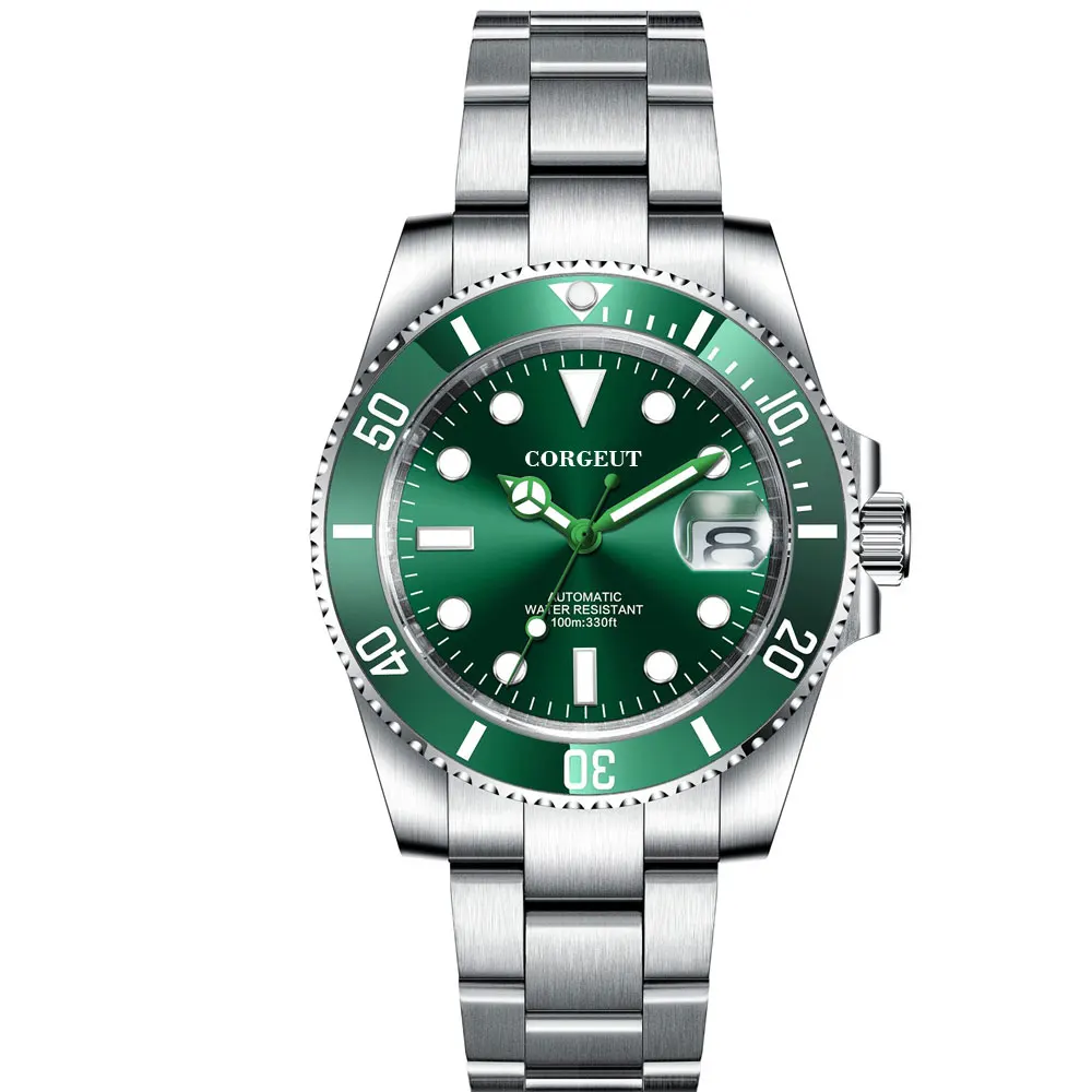 

Мужские автоматические часы corgтело 40 мм SUB NH35A MIYOTA с зеленым циферблатом 40 мм чехол Фирменная кисть браслет с лупой для даты