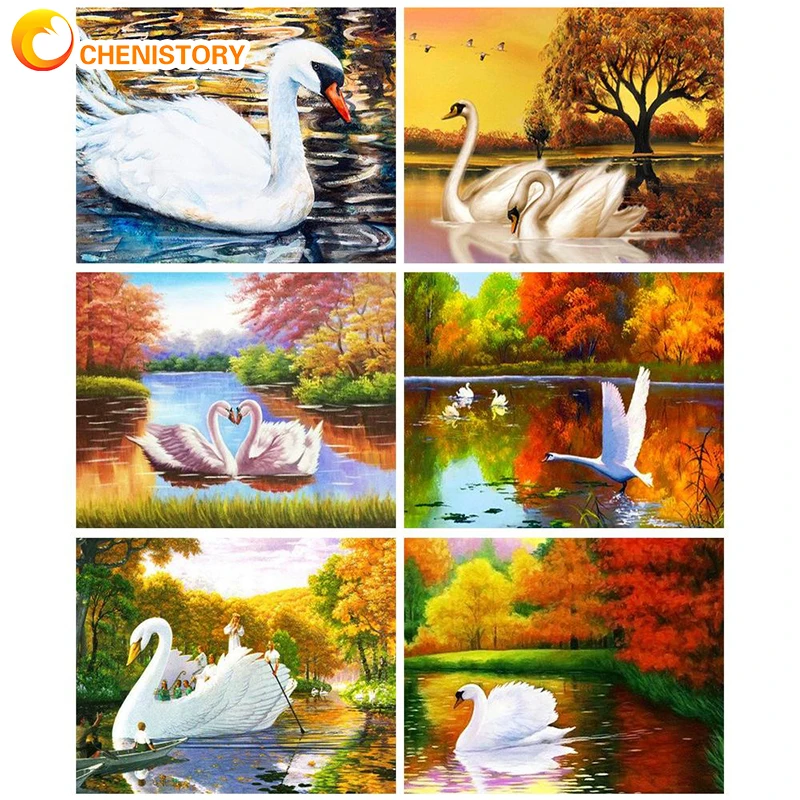 

CHENISTORY DIY Oil Painting By Numbers Animal Swan Picture Paint By Numbers Scenery Kits For Adult Handicraft Digital Painting H