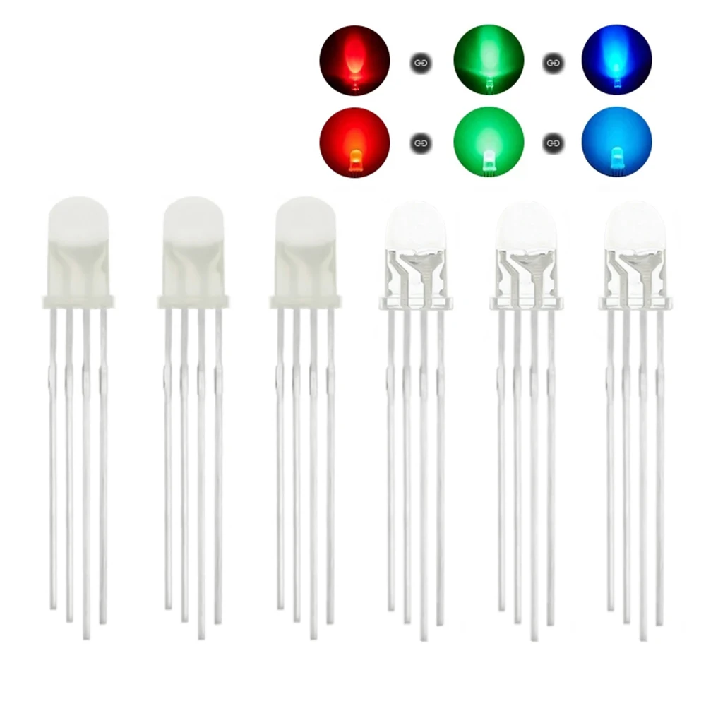 

10pcs 5mm RGB LED Common Cathode / Common Anode Tri-Color Emitting Diodes f5 RGB Diffused / Transparent Highlight for arduino