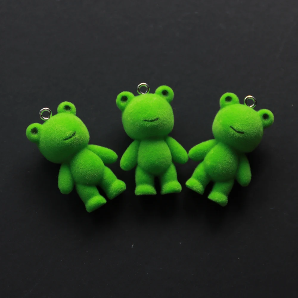 30 шт. кулон в виде лягушки Kawaii 3D пушистое флокирование животное лягушка подвески