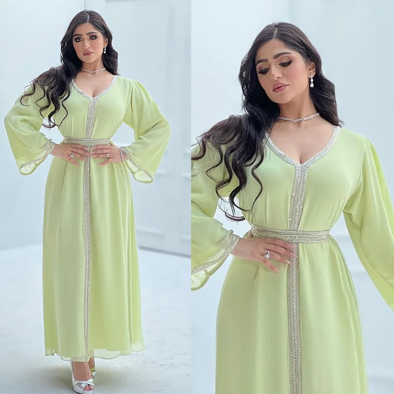 

Muslim Kaftan Abaya Dress Kimono Women Dubai Party Gown Djellaba Women Long Sleeve Maxi Robe Islamic Clothing Caftan Marocain