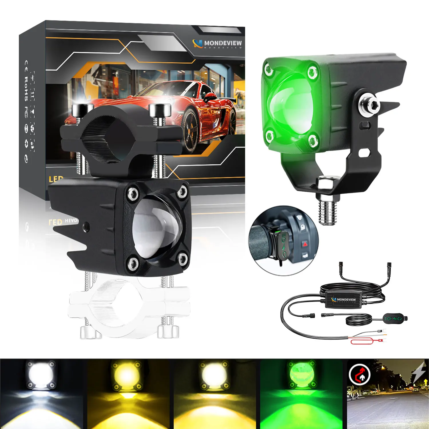 

MONDEVIEW 2 шт. M1 Plus жгут проводов 28000LM прожектор 6000K вспомогательный свет 260 Вт мощный автомобильный ходовой свет