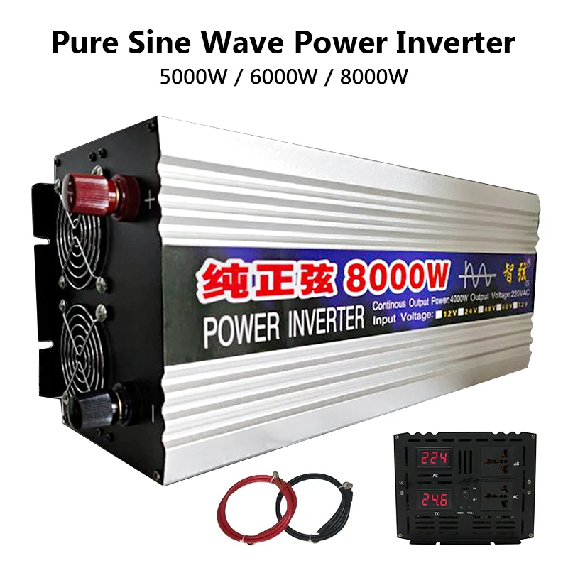 

Inverter Pure Sine Wave Big Power Inverter 8000w/6000w/5000w dc 12v 24v LED display is suitable for ac 220v solar converter car