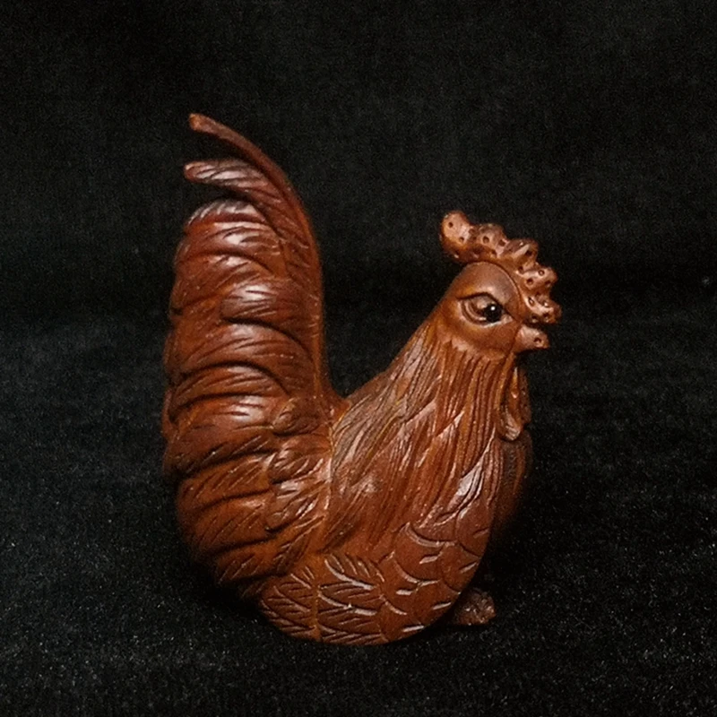 

Japanese boxwood hand carved Cock Figure statue netsuke desk Decoration Gift