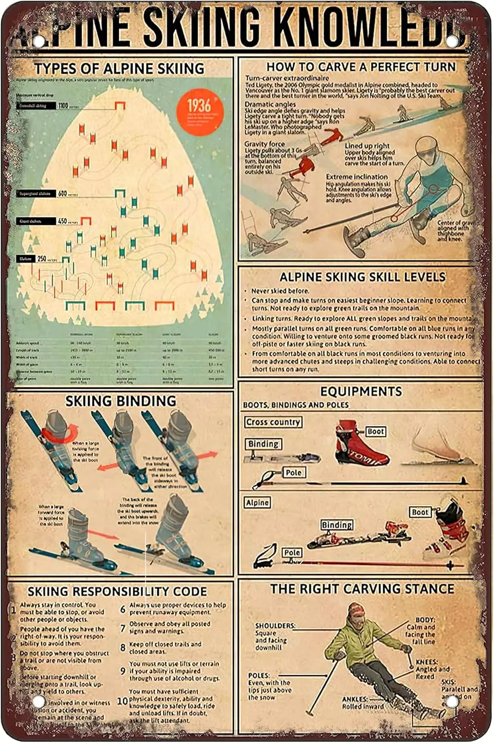 1p альпийские лыжи декоративные металлические знаки настенный декор винтажный
