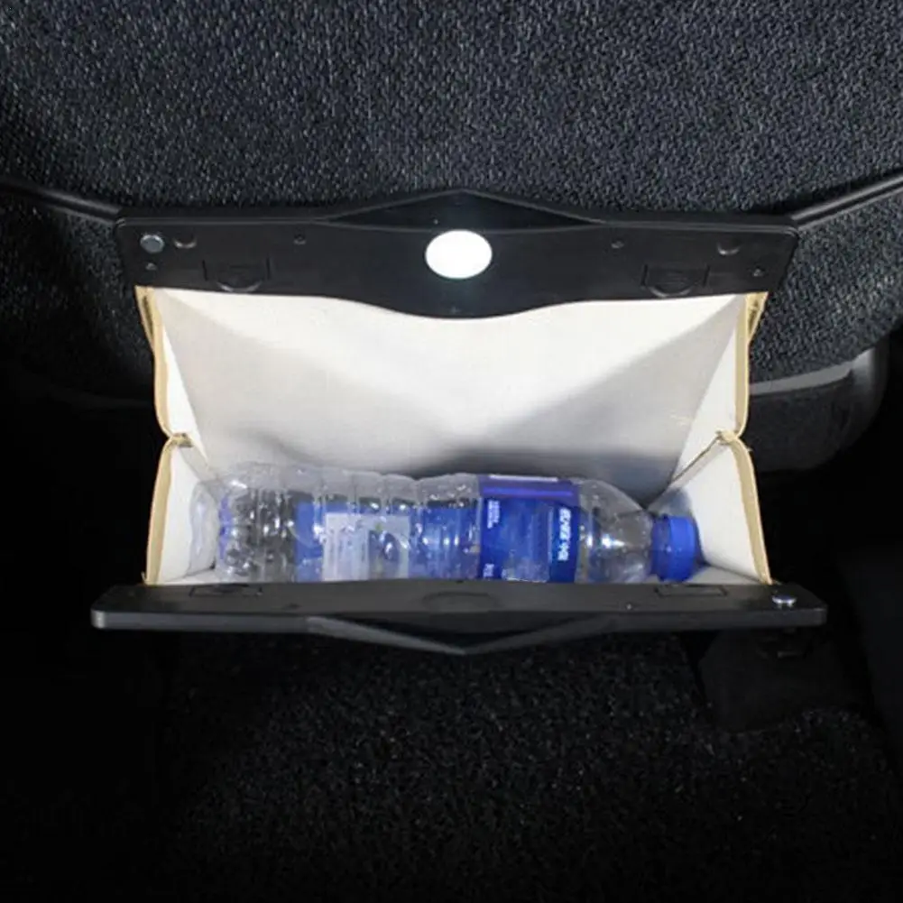 

Foldable Car Trash Can Storage Bag Front-Row Hanging Trash Accessories Bin Bag Co Leather Pu Garbage Interior Car LED I1T7