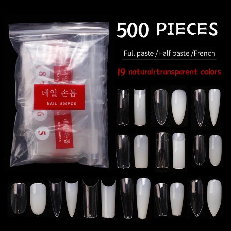 

500pcs Tips Kit Bagged False Nails Full Half French Acrylic ABS Short Fiona Fang medium-long ballet For Manicure Fingers Set