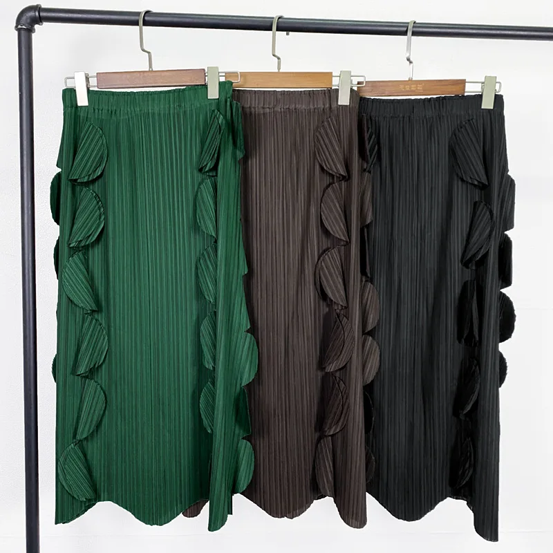 Miyake Designer Women's Pleated Three-dimensional Pattern Pleated Skirt Versatile High Waist A-Line Skirt Long Skirt